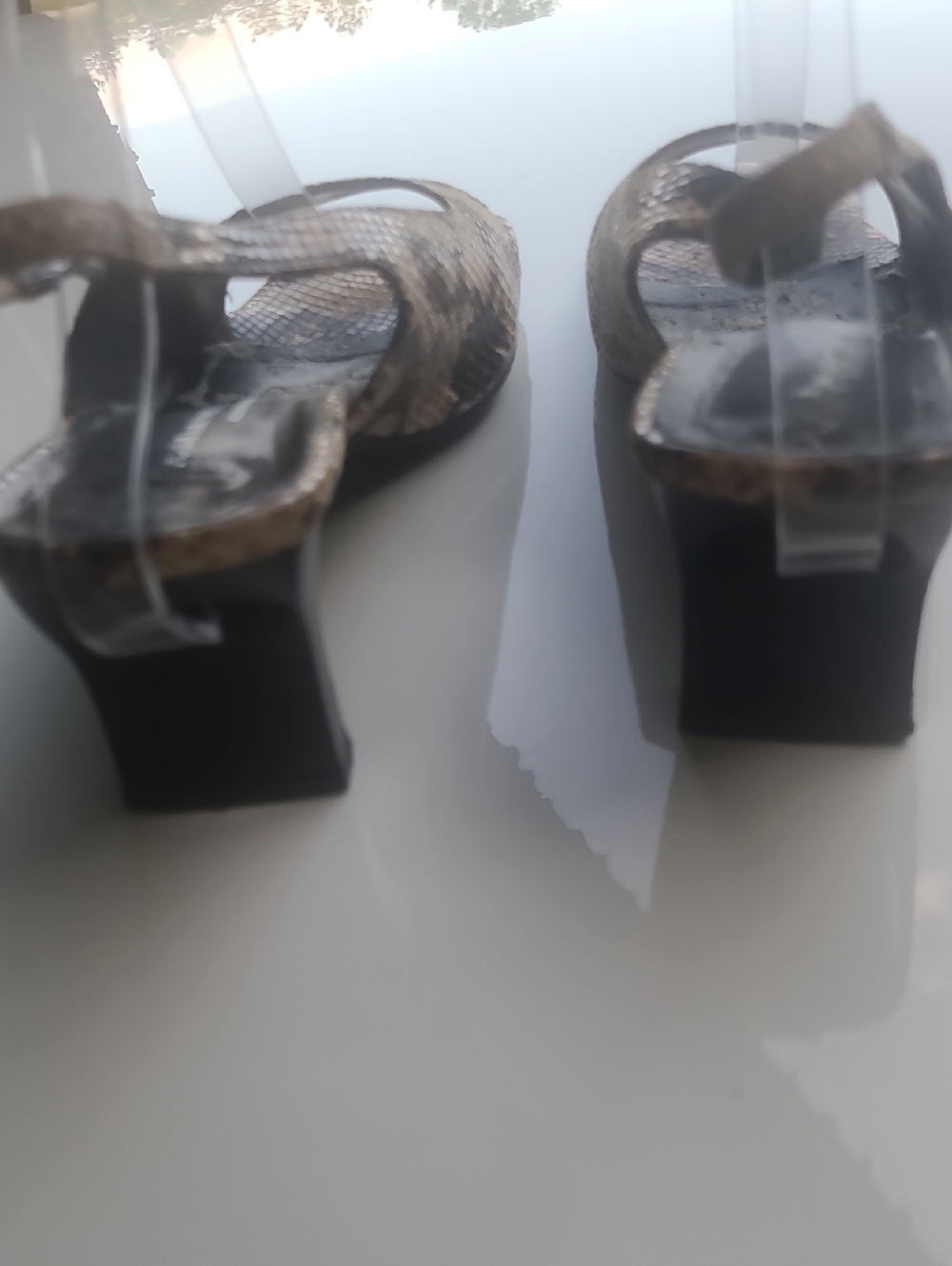 A. Marinelli Tan and Black Snake-Print Slingback Heels - Picture 5 of 7